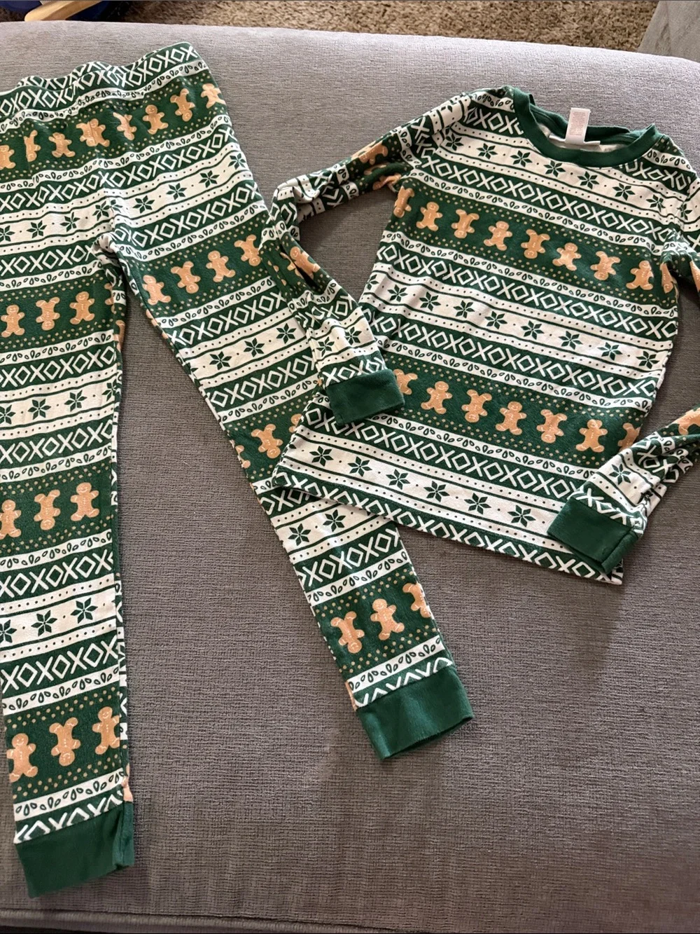 LC Lauren Conrad Green and Cream Gingerbread Kids Pajama Set